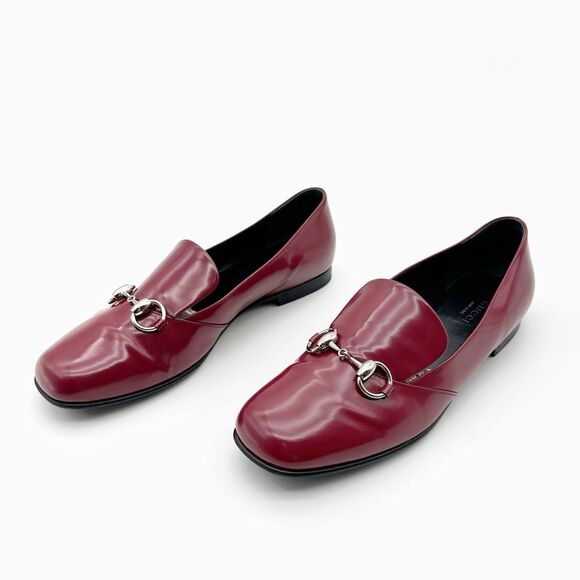 GUCCI Kira Horsebit Red Loafer Size 38.5 Glossy Patent Leather Slip On Flats - Picture 1 of 12